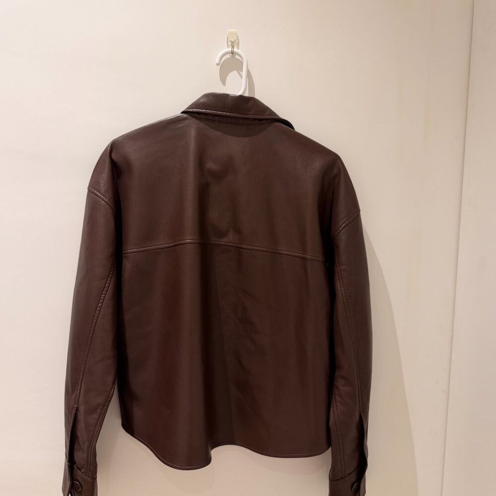 Aritzia Babaton Dark Brown Faux Leather Shirt Jacket Size Small LIKE NEW - Picture 6 of 7